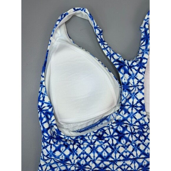 Lands' End women's 10 blue white v-neck tankini swim top racerback wireless‎ - Picture 4 of 5